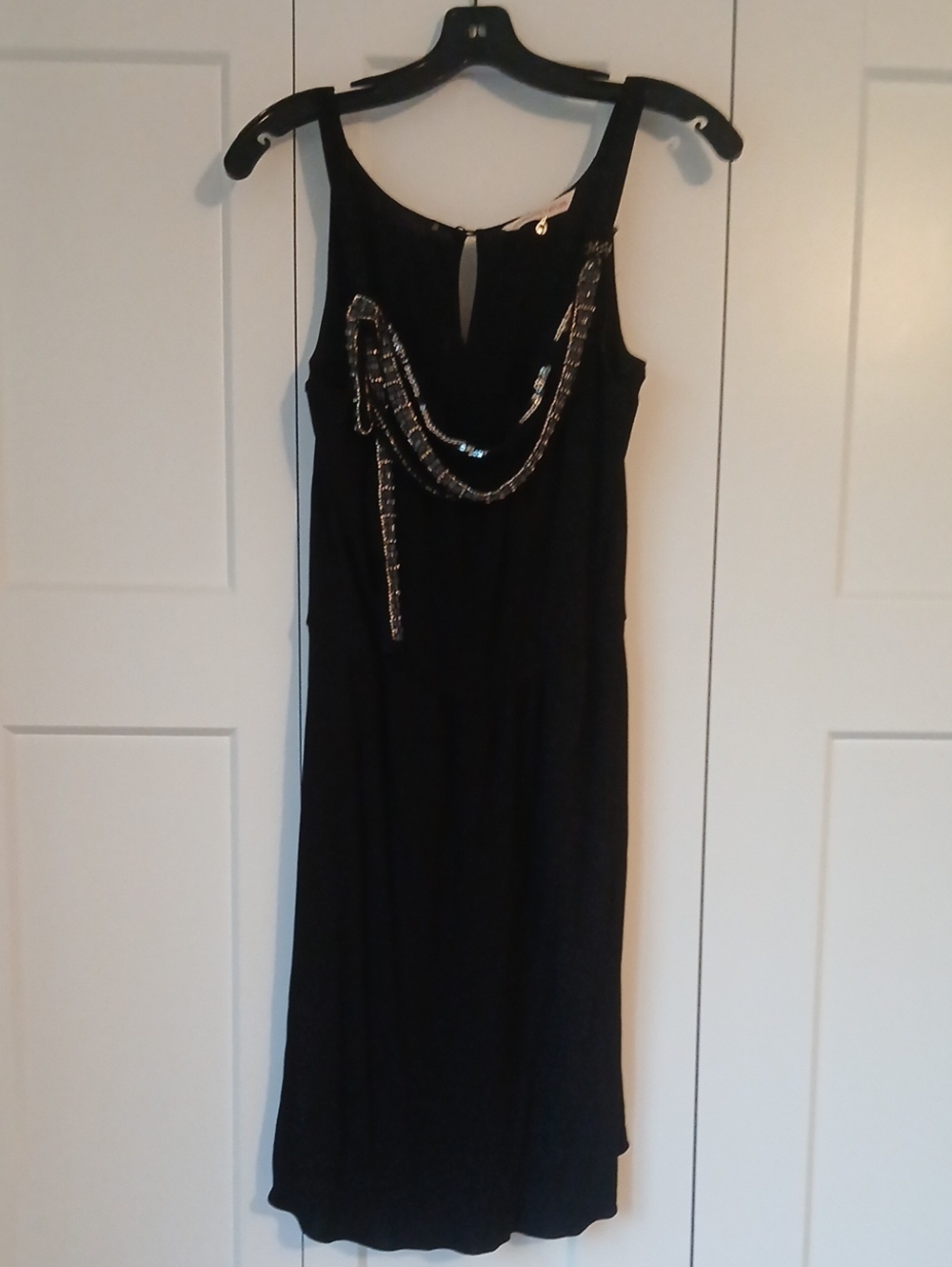 Rebecca Taylor Beaded Black Dress with Draped Sequin Detail